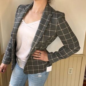 Calvin Klein Women's Ponte One-Button Blazer Pink Gray Plaid Zipper Sz 8 NWT
